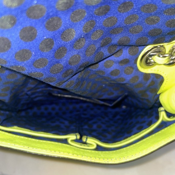 Rebecca Minkoff Bow Studded Shoulder Crossbody Bag Purse Neon Yellow Chain Strap - Picture 8 of 15